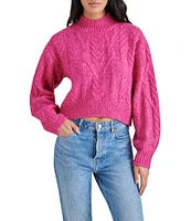 Steve Madden Marcie Cable Knit Mock Neck Long Sleeve Sweater