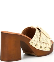 Steve Madden Marlena Raffia Buckle Wooden Clog Sllides