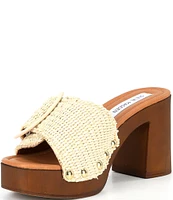 Steve Madden Marlena Raffia Buckle Wooden Clog Sllides