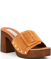 Steve Madden Marlena Suede Buckle Wooden Clog Slides