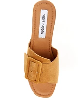 Steve Madden Marlena Suede Buckle Wooden Clog Slides