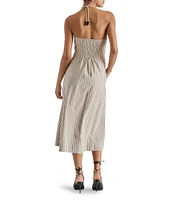 Steve Madden Mary Beth Woven Stripe Print Halter Neck Sleeveless A-Line Midi Dress