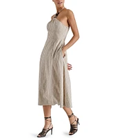 Steve Madden Mary Beth Woven Stripe Print Halter Neck Sleeveless A-Line Midi Dress