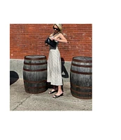 Steve Madden Mary Beth Woven Stripe Print Halter Neck Sleeveless A-Line Midi Dress