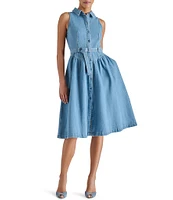 Steve Madden Mary Denim Button Front Sleeveless Midi Shirt Dress