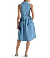 Steve Madden Mary Denim Button Front Sleeveless Midi Shirt Dress