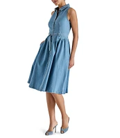 Steve Madden Mary Denim Button Front Sleeveless Midi Shirt Dress