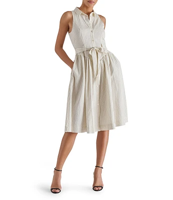Steve Madden Mary Sleeveless Stripe Midi Button Front Shirt Dress