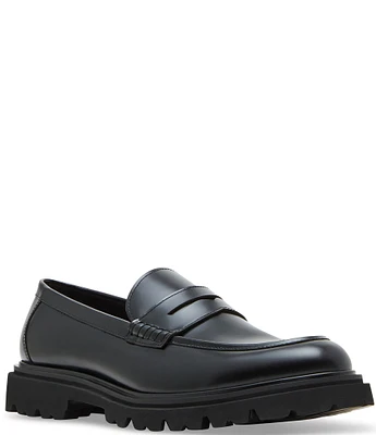 Steve Madden Men's Halian Leather Lug Sole Penny Loafers