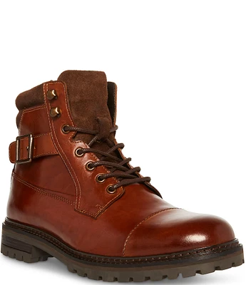 Steve Madden Men's Stelvio Leather Buckle Strap Detail Boots