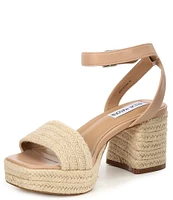 Steve Madden Mercerr Jute Leather Ankle Strap Block Heel Dress Sandals