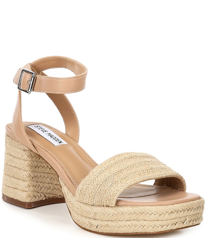 Steve Madden Mercerr Jute Leather Ankle Strap Block Heel Dress Sandals