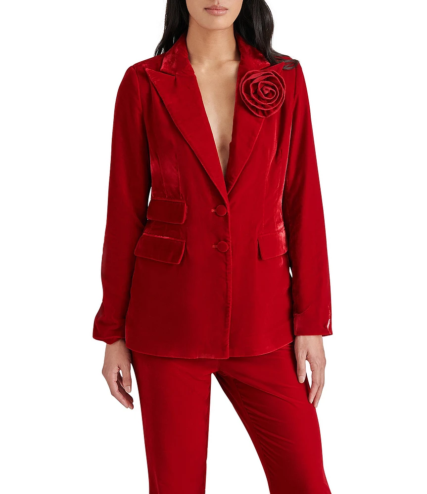 Steve Madden Merene Velvet Notch Lapel Long Sleeve Rosette Blazer