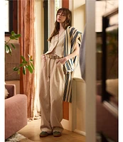 Steve Madden Minorca Railroad Stripe Drawcord Wide Leg Pants