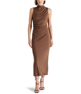 Steve Madden Mo Jersey Knit Mock Neck Sleeveless Ruched Midi Dress