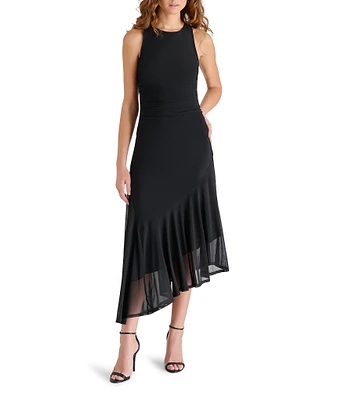 Steve Madden Mock Neck Sleeveless Asymmetrical Laney Midi Dress