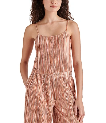 Steve Madden Moira Plisse Stripe Print Scoop Neck Sleeveless Top