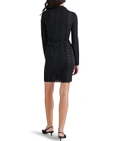 Steve Madden Nafia Ribbed Lace Mock Neck Long Sleeve Mini Dress