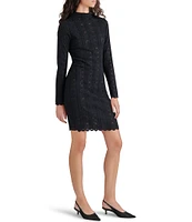 Steve Madden Nafia Ribbed Lace Mock Neck Long Sleeve Mini Dress