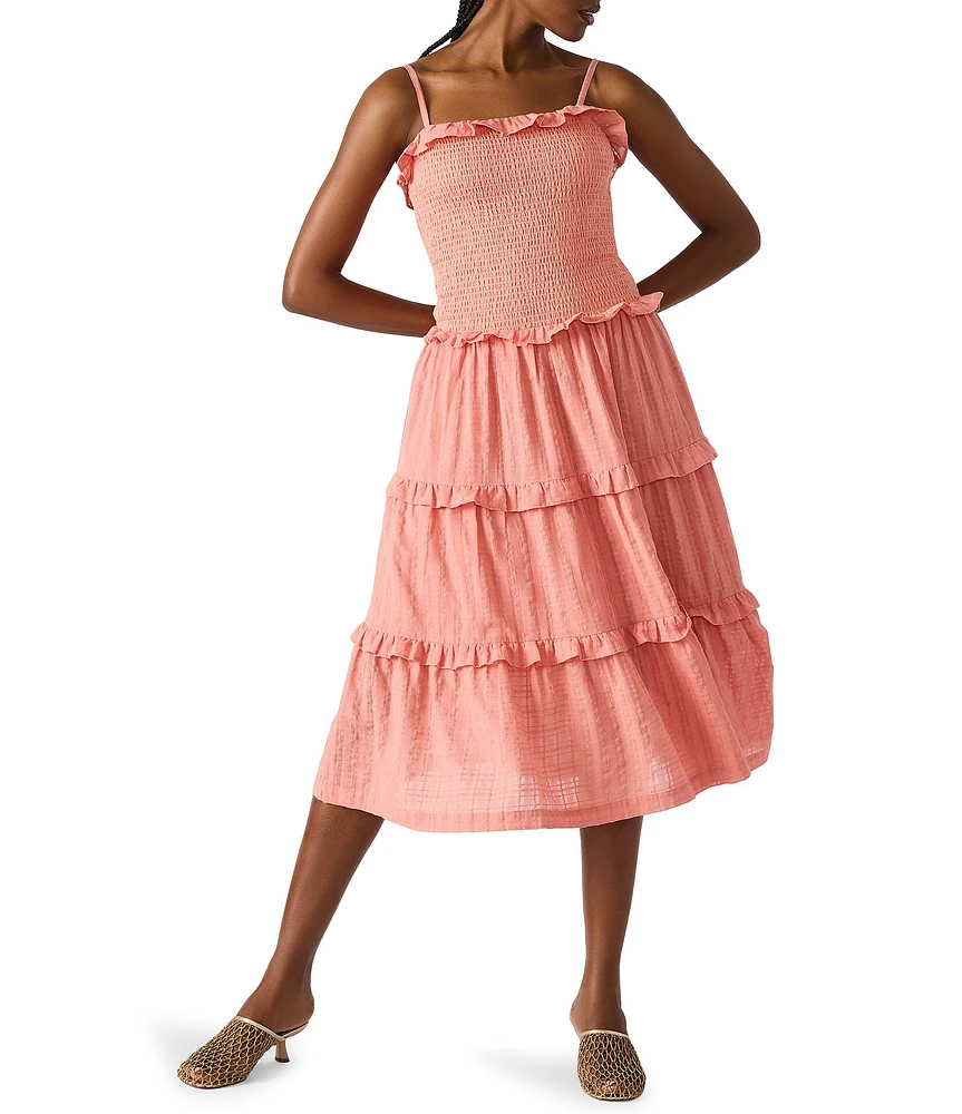 Steve Madden Nash Square Neck Sleeveless Smocked A-Line Drop Waist Midi Dress