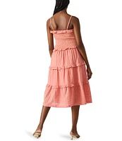 Steve Madden Nash Square Neck Sleeveless Smocked A-Line Drop Waist Midi Dress
