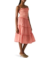 Steve Madden Nash Square Neck Sleeveless Smocked A-Line Drop Waist Midi Dress