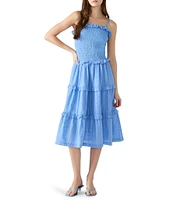 Steve Madden Nash Square Neck Sleeveless Smocked A-Line Drop Waist Midi Dress