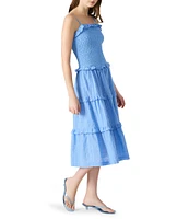 Steve Madden Nash Square Neck Sleeveless Smocked A-Line Drop Waist Midi Dress