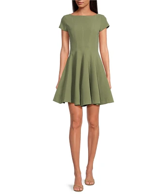 Steve Madden Nilli Solid Woven Scoop Neck Short Sleeve Fit & Flare Dress