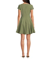 Steve Madden Nilli Solid Woven Scoop Neck Short Sleeve Fit & Flare Dress