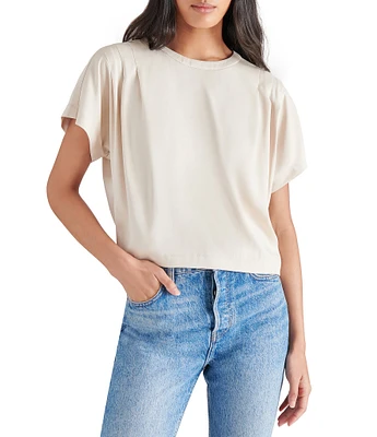 Steve Madden Noah Stretch Satin Crew Neck Short Sleeve Top