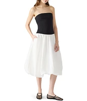 Steve Madden Oliver Square Neck Strapless Bubble Drop Waist Midi Dress