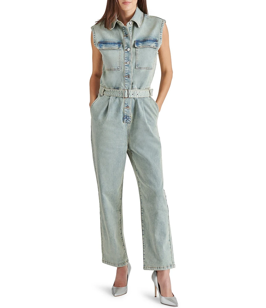 Steve Madden Olynne Point Collar Cap Sleeve Utility Jumpsuit