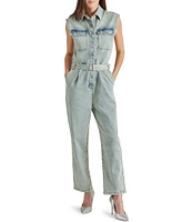 Steve Madden Olynne Point Collar Cap Sleeve Utility Jumpsuit