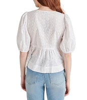 Steve Madden Paula Eyelet Crew Neck Short Sleeve Tie Front Top
