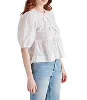 Steve Madden Paula Eyelet Crew Neck Short Sleeve Tie Front Top