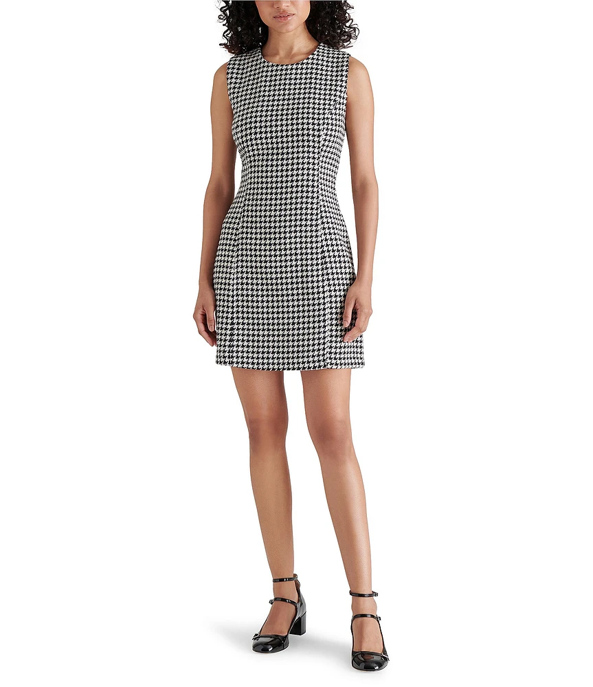 Steve Madden Perri Tweed Houndstooth Crew Neck Sleeveless Mini Dress