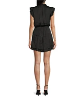 Steve Madden Prairie Dreams Satin V-Neck Ruffle Cap Sleeve Mini Blouson Dress