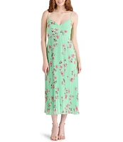 Steve Madden Ray Floral Print Sweetheart Neck Sleeveless Chiffon Pleated Midi Dress