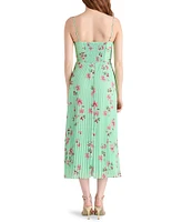 Steve Madden Ray Floral Print Sweetheart Neck Sleeveless Chiffon Pleated Midi Dress