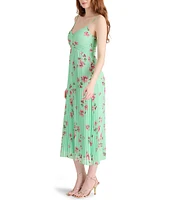 Steve Madden Ray Floral Print Sweetheart Neck Sleeveless Chiffon Pleated Midi Dress