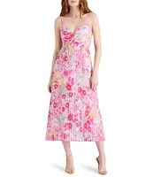 Steve Madden Ray Floral Print Sweetheart Sleeveless Chiffon Pleated Midi Dress