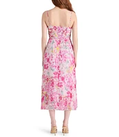 Steve Madden Ray Floral Print Sweetheart Sleeveless Chiffon Pleated Midi Dress