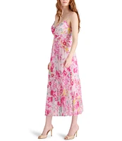Steve Madden Ray Floral Print Sweetheart Sleeveless Chiffon Pleated Midi Dress