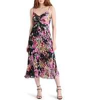 Steve Madden Ray Floral Print Sweetheart Sleeveless Chiffon Pleated Midi Dress