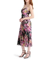 Steve Madden Ray Floral Print Sweetheart Sleeveless Chiffon Pleated Midi Dress