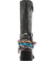 Steve Madden Rebel Chain Buckle Distressed Leather Scarf Detail Tall Moto Boots