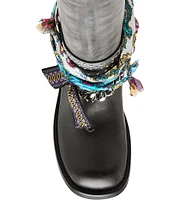 Steve Madden Rebel Chain Buckle Distressed Leather Scarf Detail Tall Moto Boots