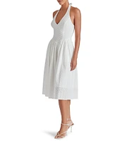 Steve Madden Ressi Eyelet Halter Neck Sleeveless Smocked Back Midi Dress