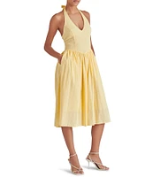 Steve Madden Ressi Eyelet Halter Neck Sleeveless Smocked Back Midi Dress